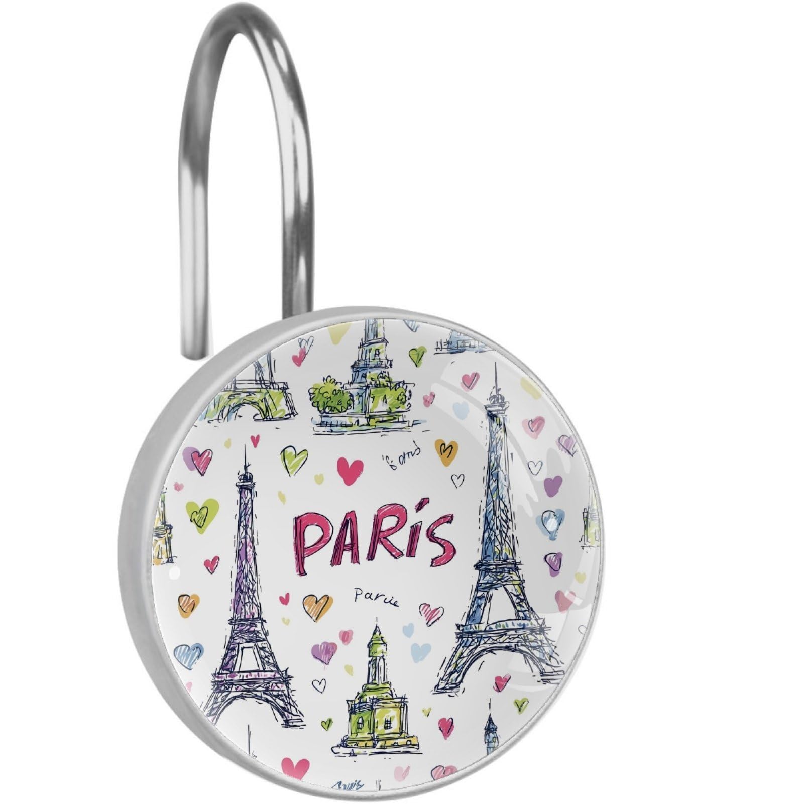 VAPOKF Shower Curtain Hooks, Paris Rust Proof Decorative Shower Curtain Rings, Modern Farmhouse Designer Shower Curtain Hangers for Bathroom, 12Pcs