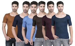 Dollar Lehar Combed Cotton Men's Multicolour Vest - Pack of 6 - Actual Colour May Vary