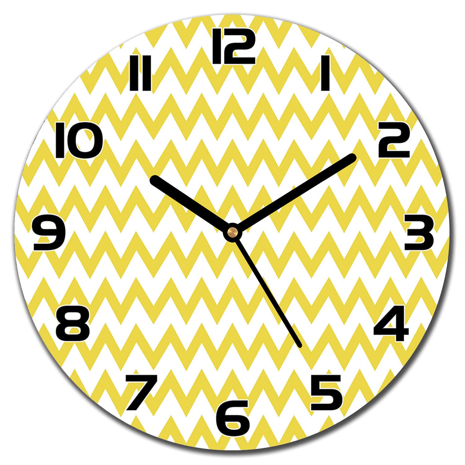 Horloge en verre cuisine salon moderne à aiguilles noires et motif zigzag 30cm