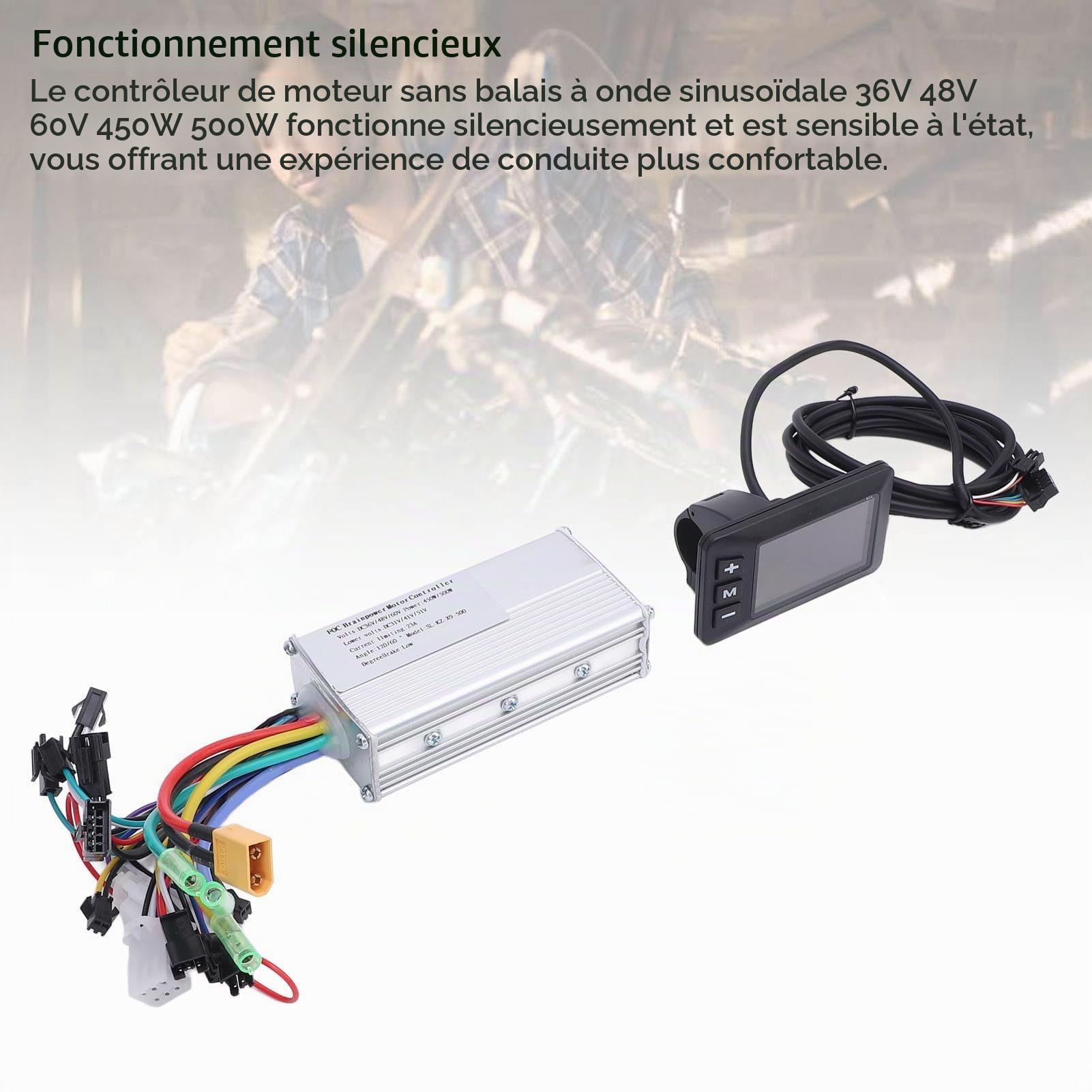 BuyWeek Kit de Contrôleur de Moteur sans Balais de Vélo Électrique, 36V 48V 60V 450W 500W Contrôleur d'onde Sinusoïdale avec Panneau d'Affichage à LCD G51