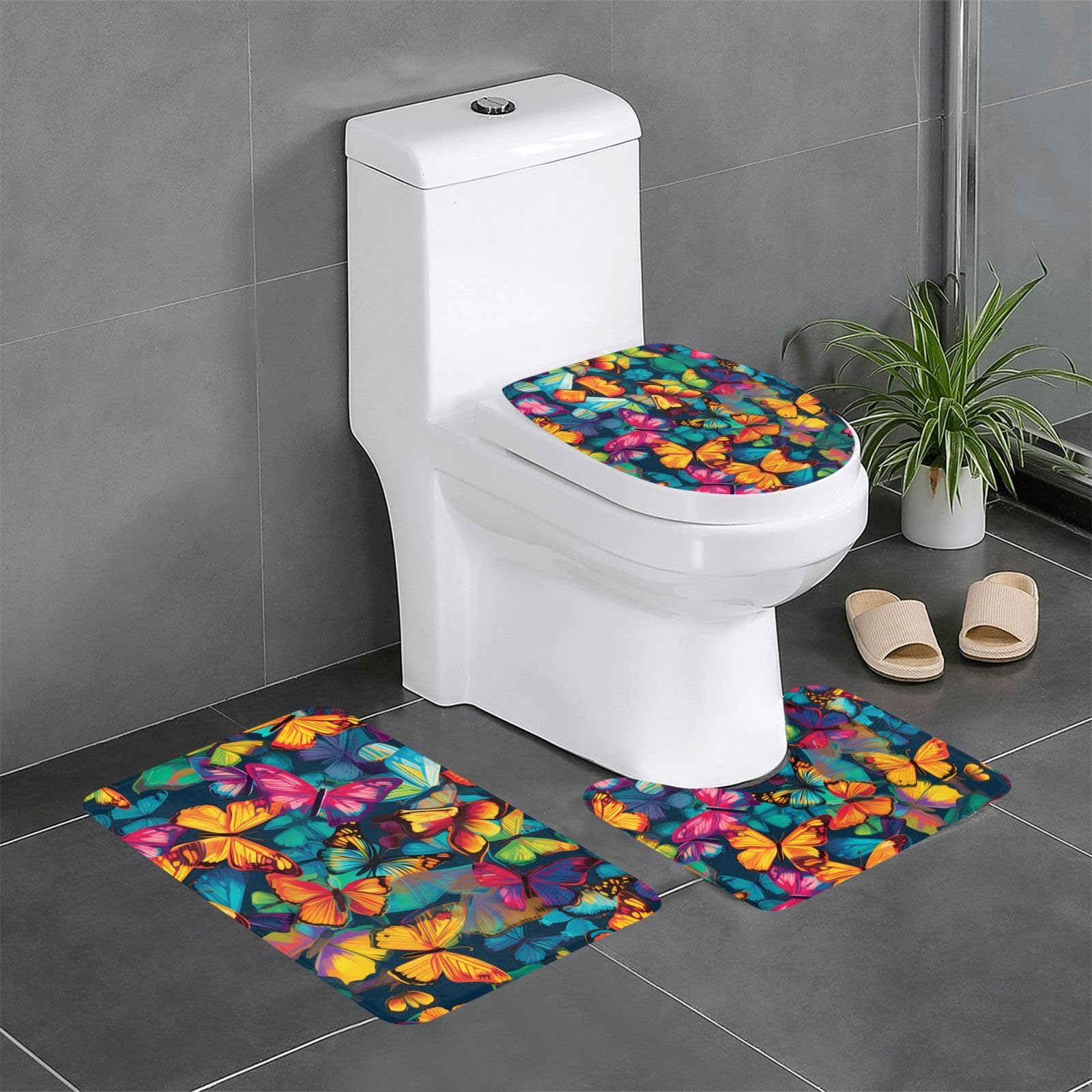 Tapis de salle de bain 3 pièces Art Graffiti avec contour WC et tapis lavabo imprimé