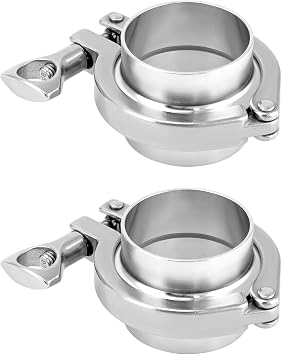 QWORK Clamp Fitting, 304 Stainless Steel, 2 in Sanitary Pipe Weld Ferrule + Clamp Fitting, Sanitary Grade Chuck End Assembly ID 51mm, 2 Sets