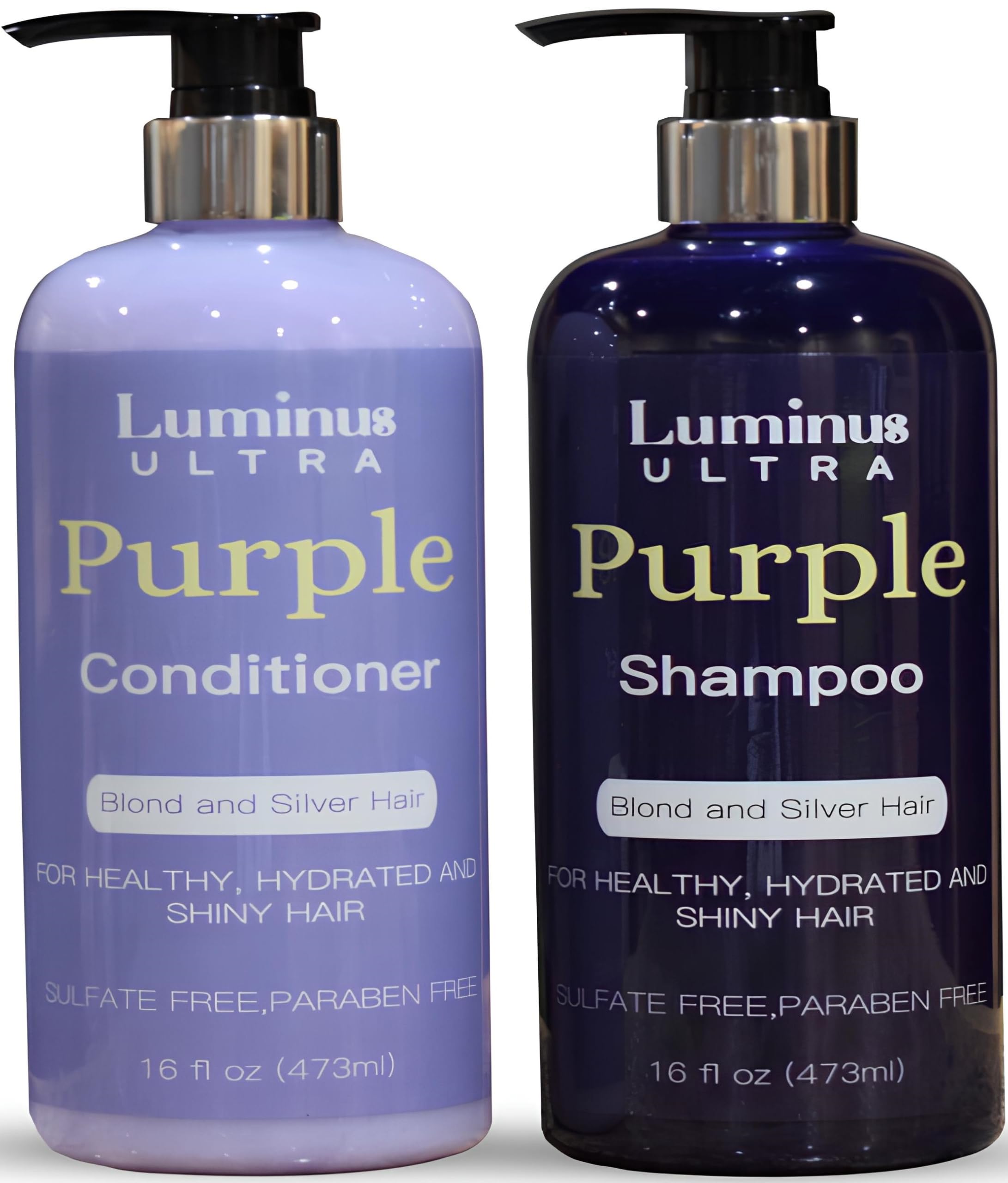 Luminus Ultra Purple Shampoo and Conditioner Set Salon Grade for Color Treated Hair with UV Protection, Silver Blonde, Bleached, or Brown Highlighted Hair 16.9 fl.oz x 2