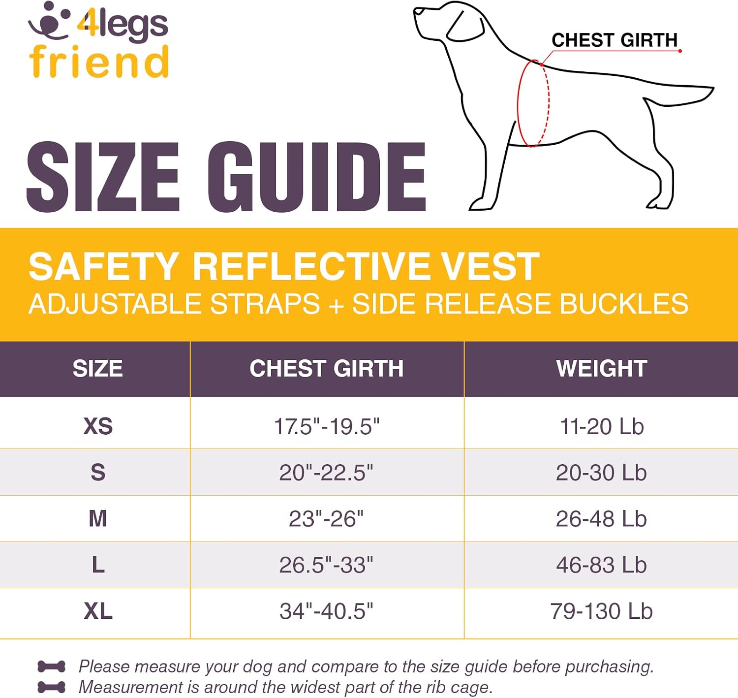 4LegsFriend Yellow Dog Safety Reflective lightweight vest 6 Sizes, Snap Lock Side Release Buckles and adjustable straps - Image 5