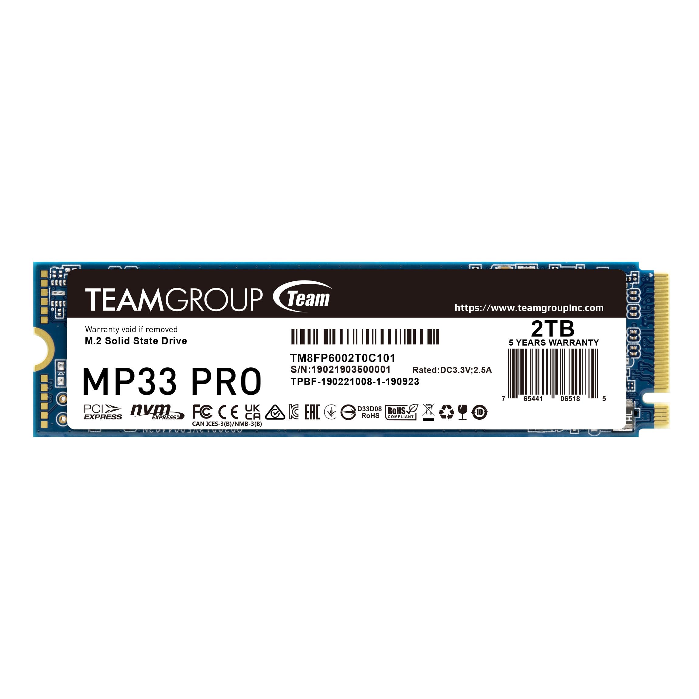 TEAMGROUP MP33 PRO 2TB M.2 PCIe 2280 NVMe 1.3 Internal SSD, Up to