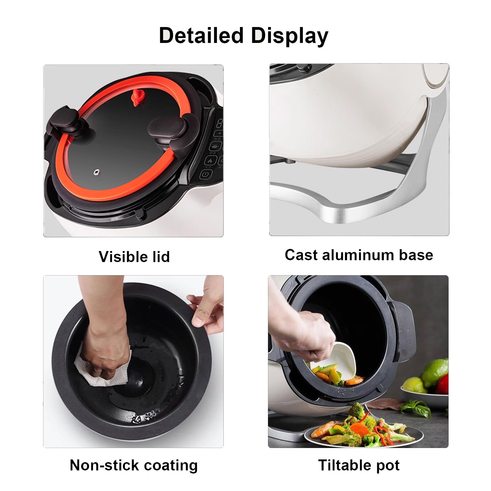 Olla eléctrica con velocidades ajustables y calefacción completa para tareas de cocina versátiles