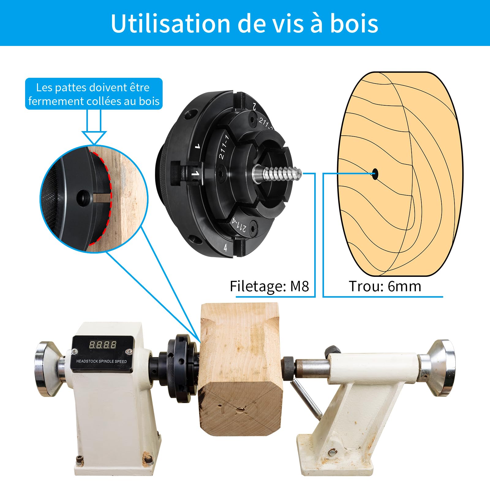 Mandrin de tour à bois,100mm 4 Mâchoires mandrin de tour centrage automatique M33x3.5 Avec adaptateur M18x2.5