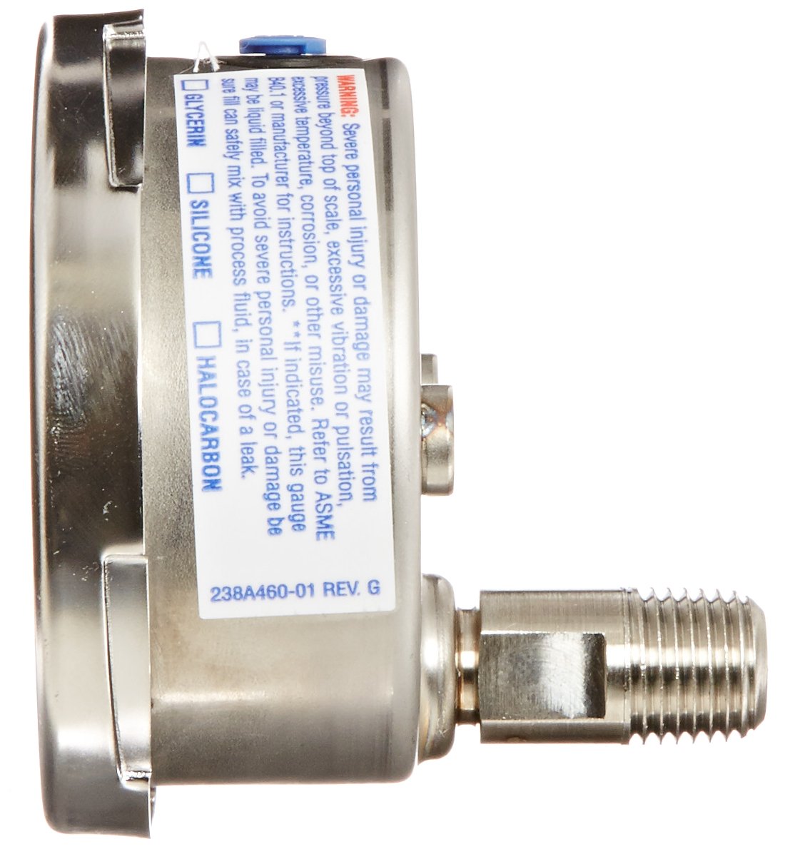 Ashcroft Duralife Type 1009SW Stainless Steel Case Dry Filled Pressure Gauge, Clean for Gaseous Oxygen Service, Stainless Steel Tube and Socket, 2-1/2