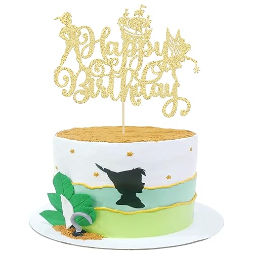 Gyufise 1 pieza de decoración de pastel con purpurina de hadas, elfo de Jamás País de Jamás Peter Pan, Peter Pan, tema de baby shower, fiesta de