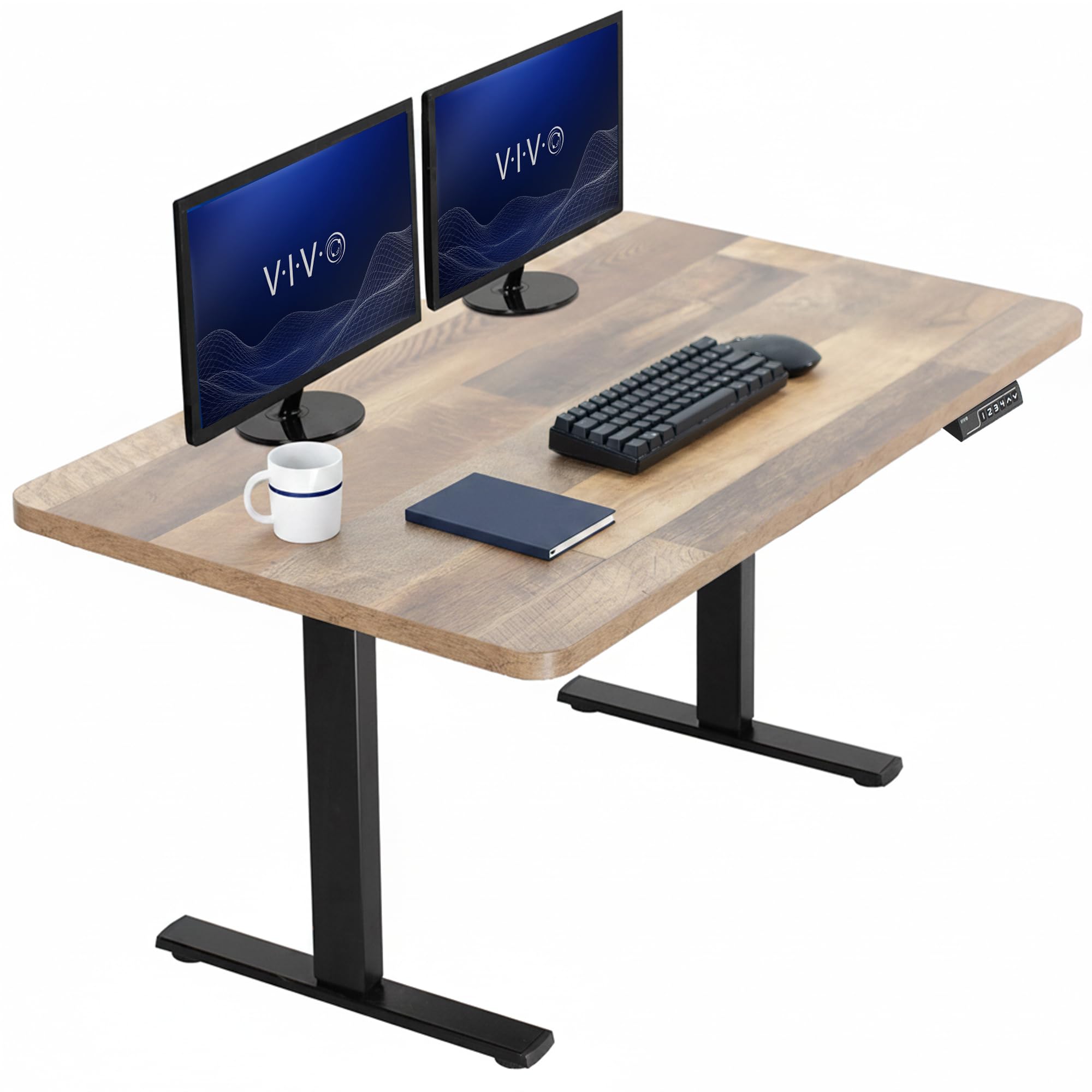 VIVO Reclaimed Wood 43 x 24 in Standing Desk, DESK-KIT-1B4P | Electric, Holds 220 lbs, Sit Stand, Height Adjustable, Solid One-Piece Table Top, Memory Presets, 1B Series, Black Frame