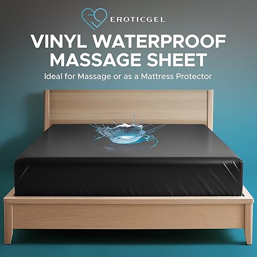 Miniatura 9 de Sábana bajera impermeable de vinilo negro para masaje California King con bolsillo lateral  Protector de colchón, funda de cama para masaje Nuru -
