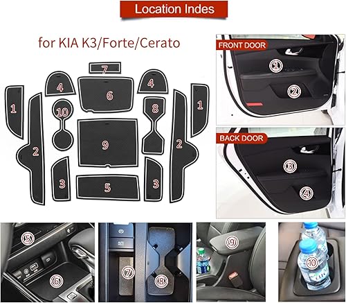 Miniatura 2 de Tapete antideslizante para puerta de automóvil para Kia K3 Forte Cerato 2021-2024 GT Consola central, portavasos, insertos, forros de bolsillo de