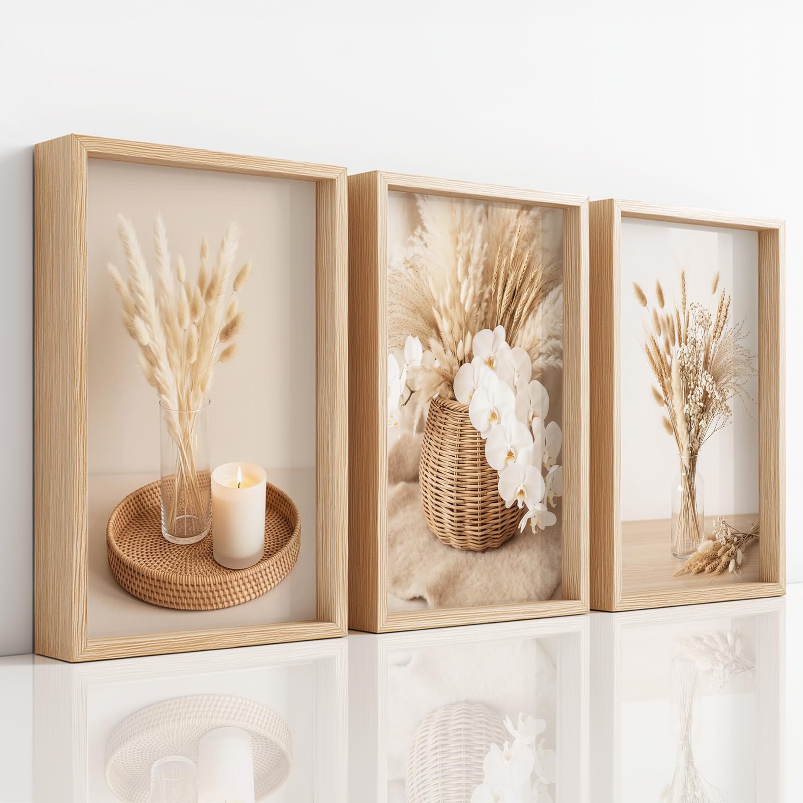 Generisch 3-teiliges Wandbild Leinwand Set 50 x 70 cm, Ohne Rahmen Triptychon Ästhetische Kunstdrucke Stillleben Fotografie für Wohnzimmer & Schlafzimmer, Trockenblume Weizenähre