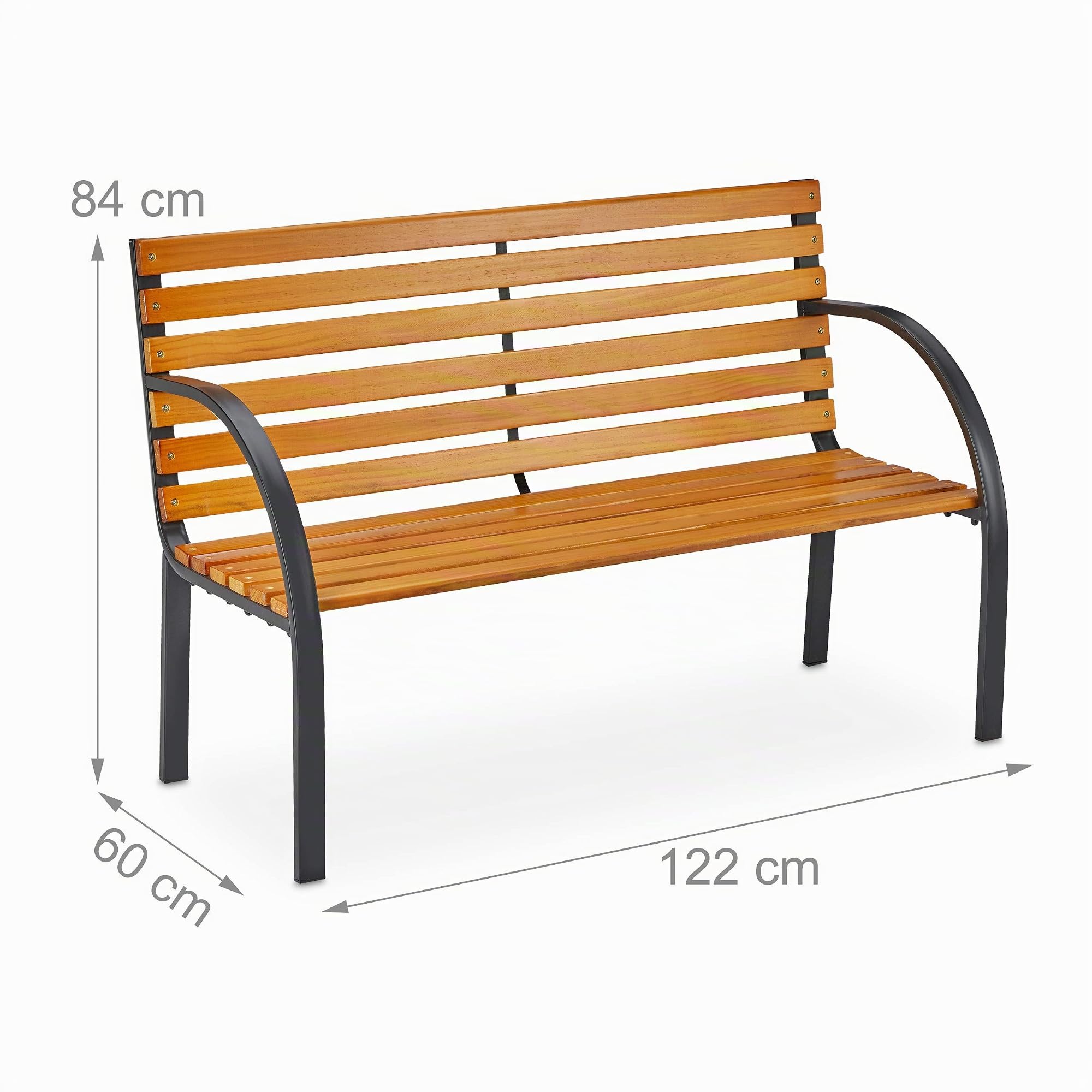 Relaxdays Banc de Jardin, 2 Places, étai en Bois Dur, Acier, extérieur, Balcon et terrasse, HLP 84 x 122 x 60 cm, Nature