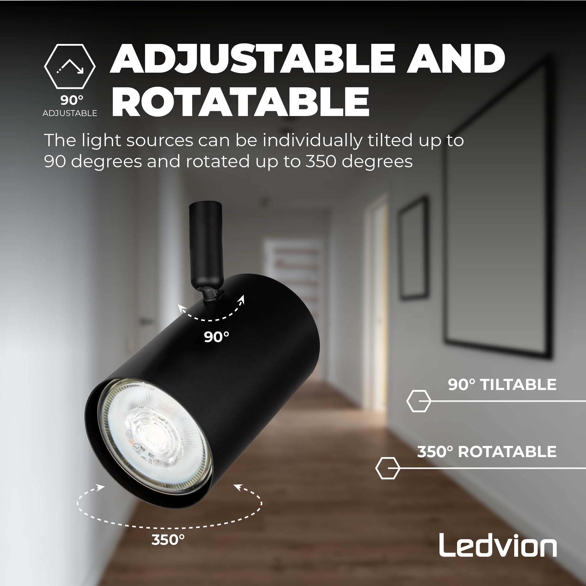 LED Plafondspot Zwart 4-lichts - Kantelbaar - GU10 Fitting