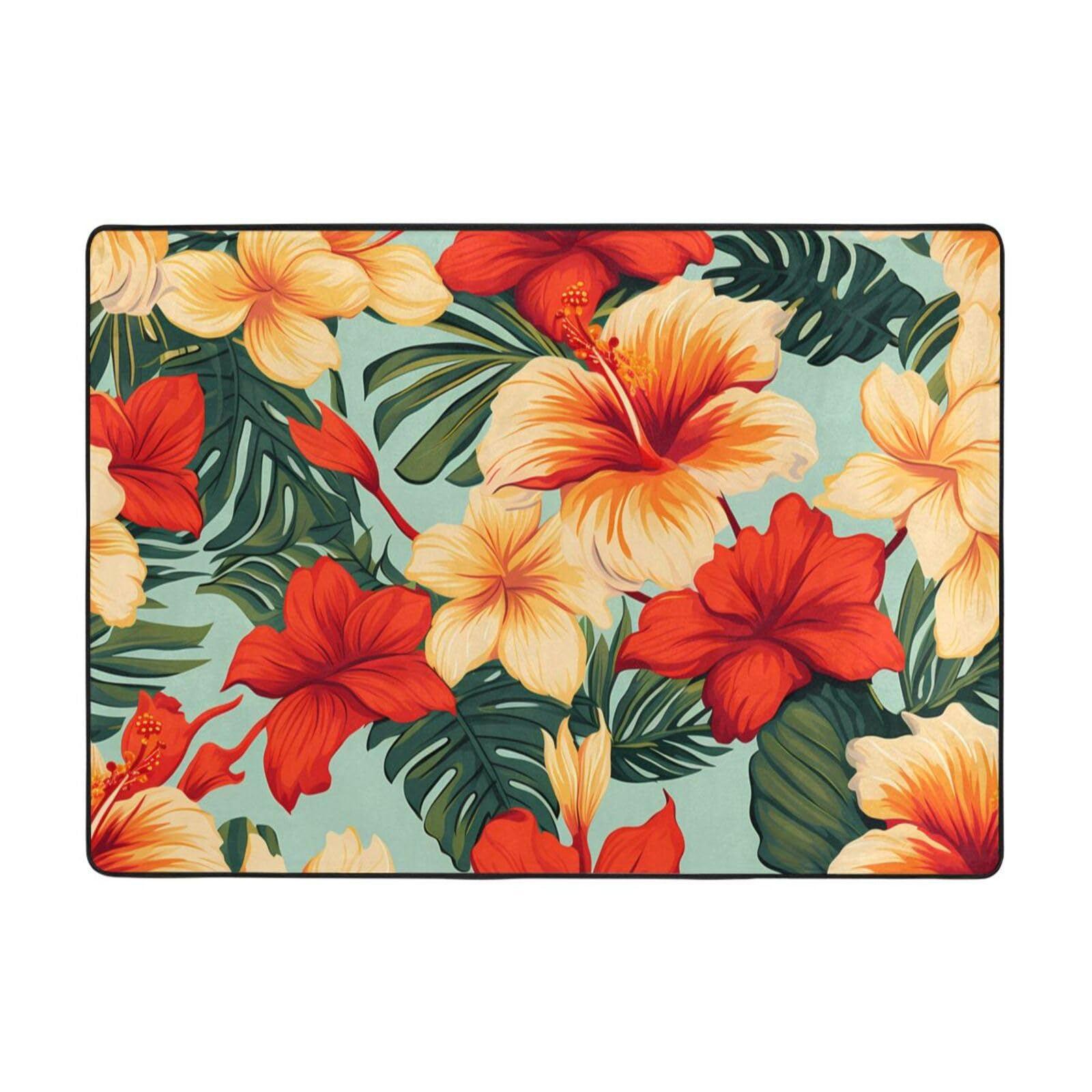 Tapis de sol doux et moelleux grand format motif tropical