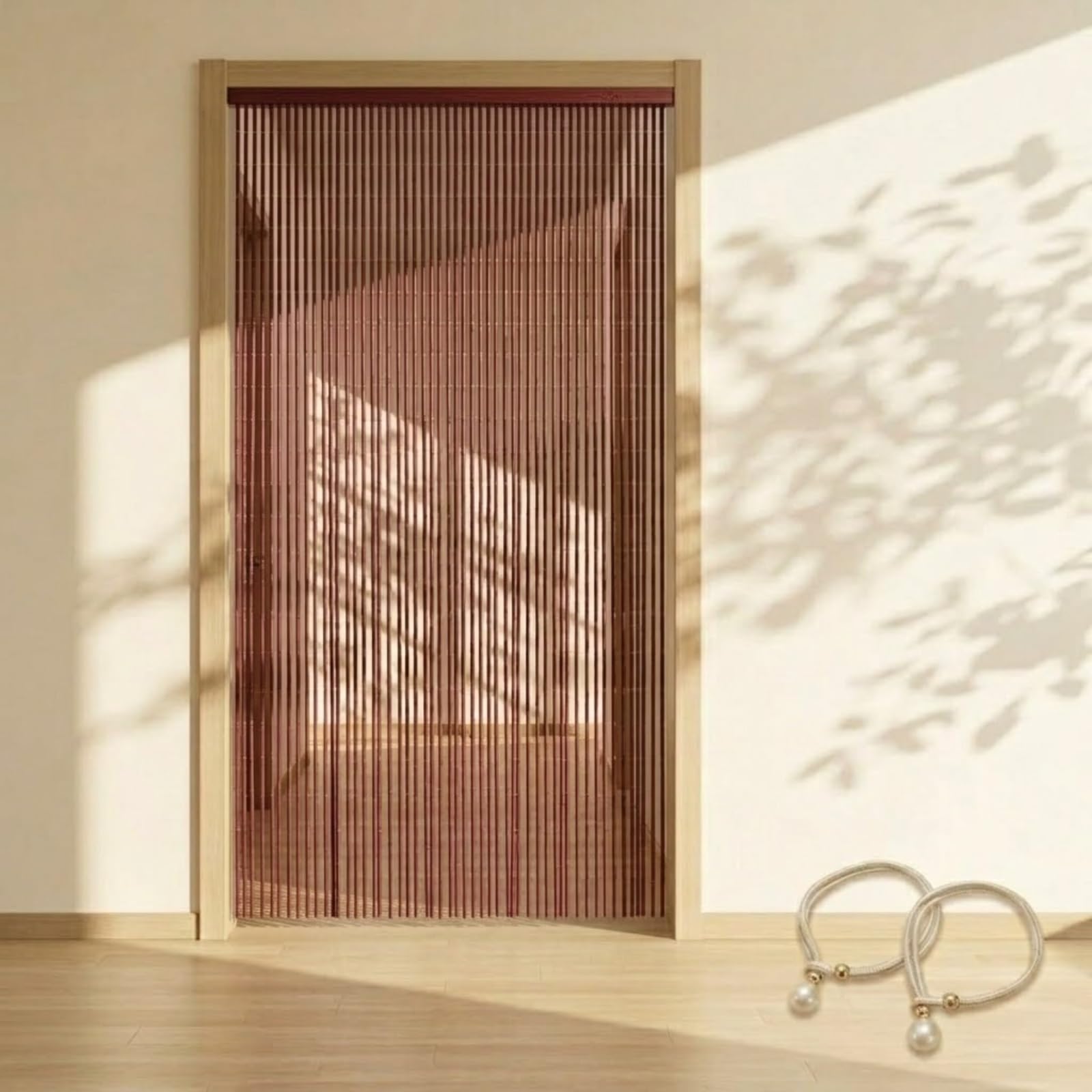 Genérico 70 Tiras Cortinas de Cuentas Madera 90x180 120x200 130x220cm, Separador de Habitaciones, Pantalla Privacidad Bambú, contra Insectos Balcón, Estilo Retro Macramé(Mahogany,120x200cm)
