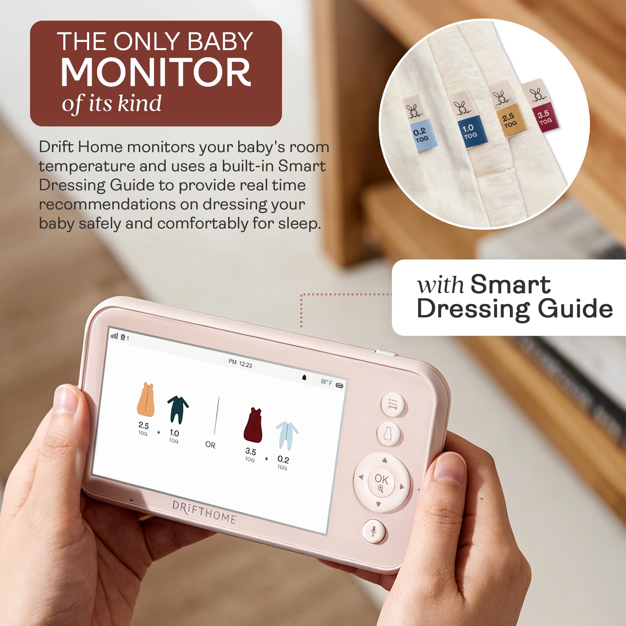 ergoPouch Moniteur bébé Drift Home et guide Smart TOG – Moniteur non Wi-Fi avec suivi du sommeil, veilleuse et guide de pansement intelligent TOG pour un sommeil plus sûr