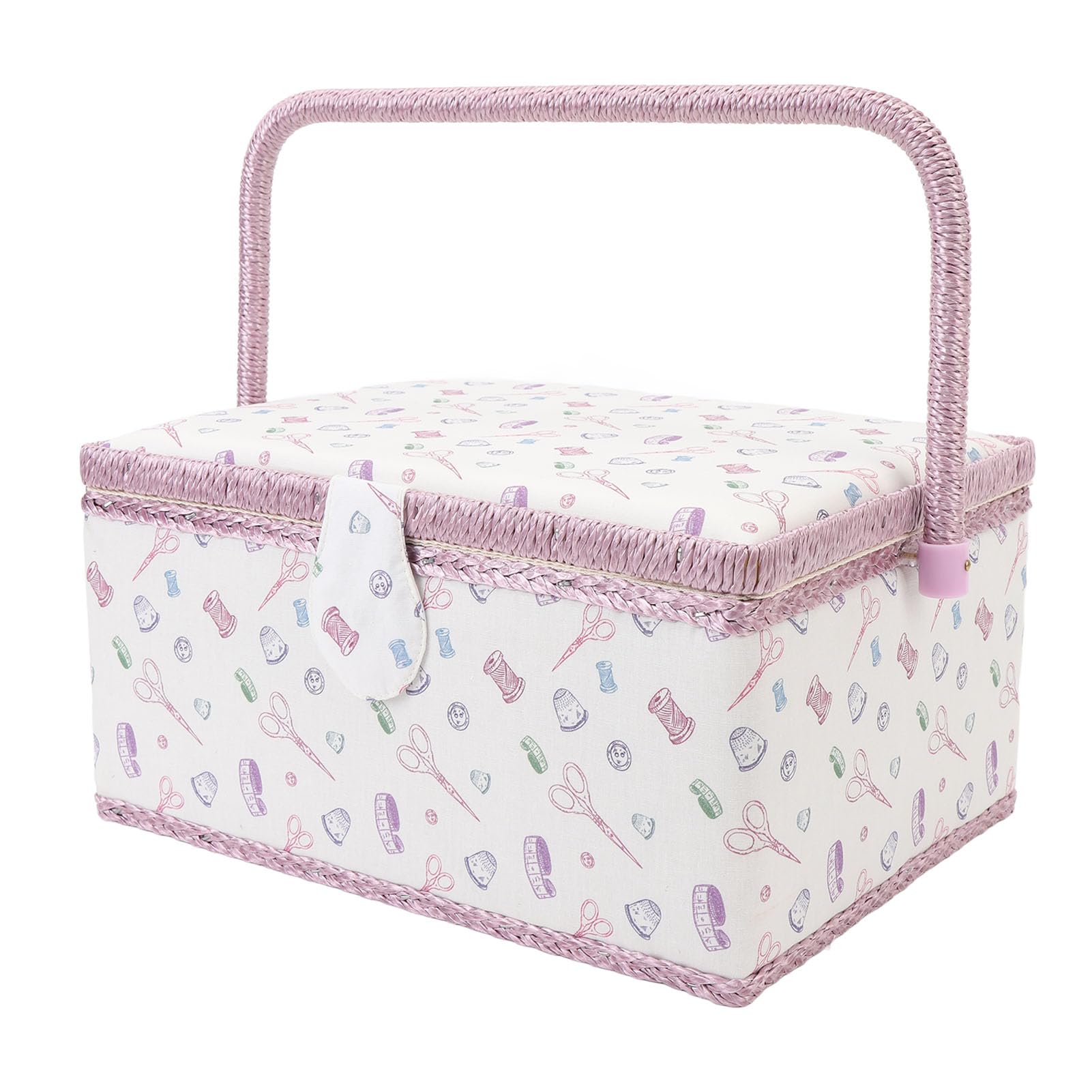 Cesta de costura de tela con bandeja extraíble, organizador de costura de gran capacidad, caja de almacenamiento con cierre magnético para agujas, hilos y tijeras, cajita portátil
