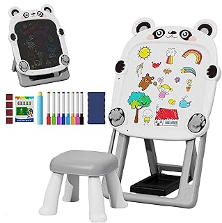 Tablero de dibujo magnético, tablero de dibujo de doble cara, pizarra blanca ajustable magnética para niños pequeños, soporte plegable para niños pequeños, caballete de arte, juguete para niñas y