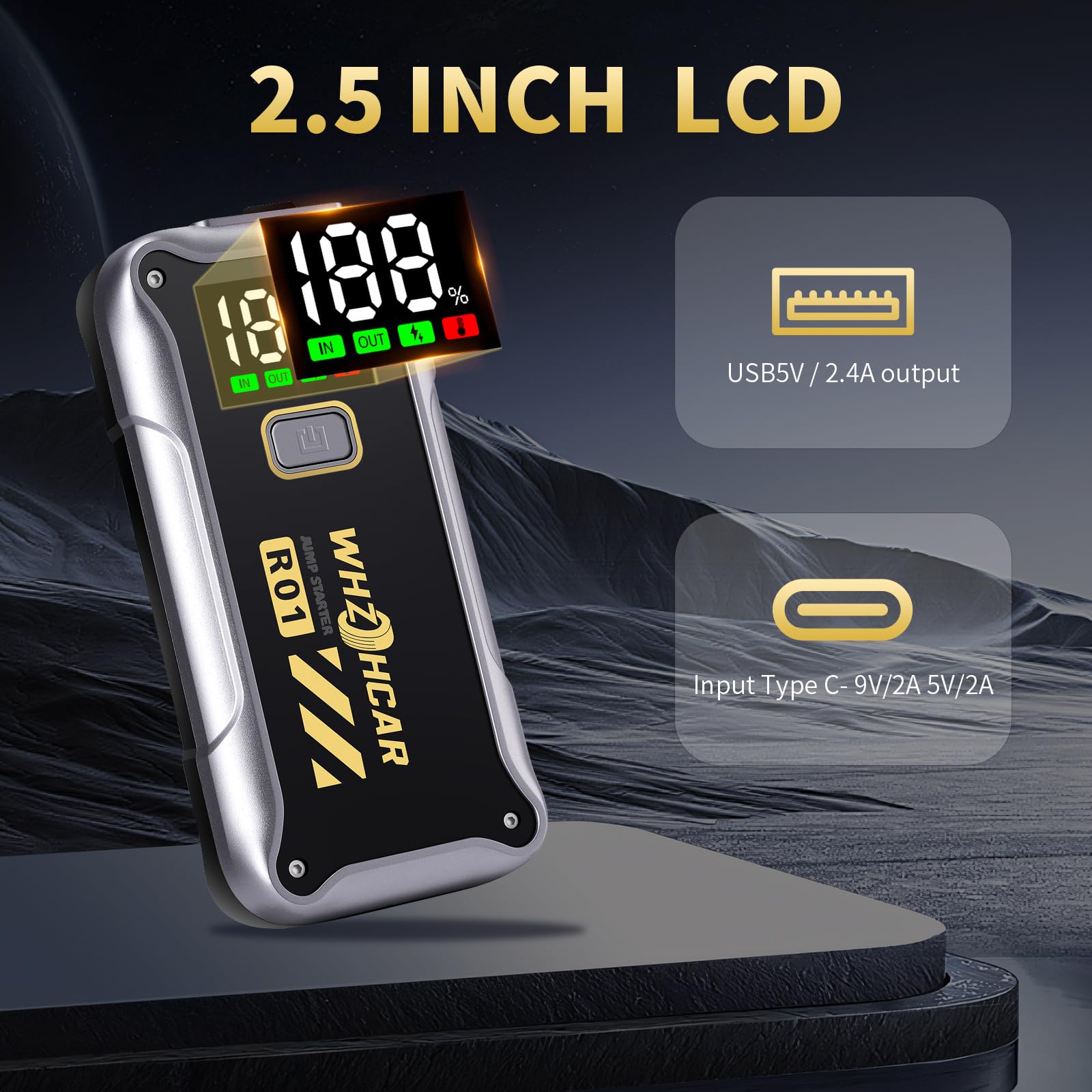 Booster Avviamento Auto 4000A 12V Starter Batteria Auto Portatile Avviatore per auto con schermo LCD Car Jump Starter Cavi Batteria Auto Estesi per auto, camion, moto, SUV, ecc