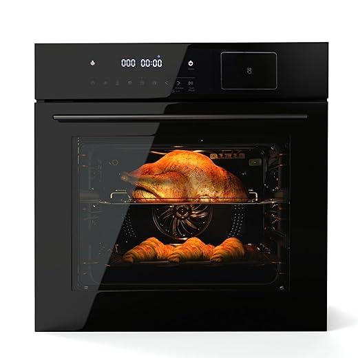 24" Single Wall Oven, 2.5 Cu.ft Built-in Timer-Convection Electric Wall Oven with 8 Baking Modes, 3000W, 240V, Stainless Steel, 3D Surround Heating, Timer, Touch Control, Safety Lock, Black