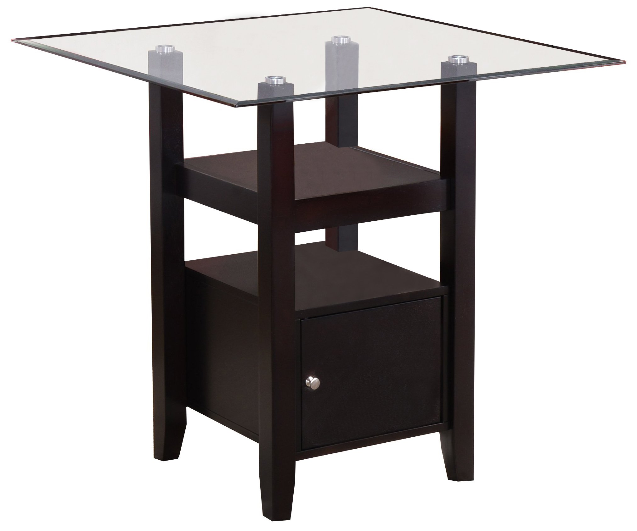 Kings Brand Furniture - Cappuccino Finish/Glass Top Counter Height Dining Table with Storage
