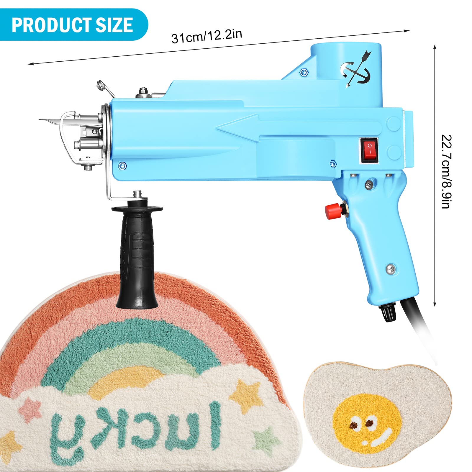 Tufting Gun 2 in 1 Upgrade Electric Tufting Gun Carpet Weaving Flocking Knitting Machine Cut/Loop Pile All Inclusive (Cyan)