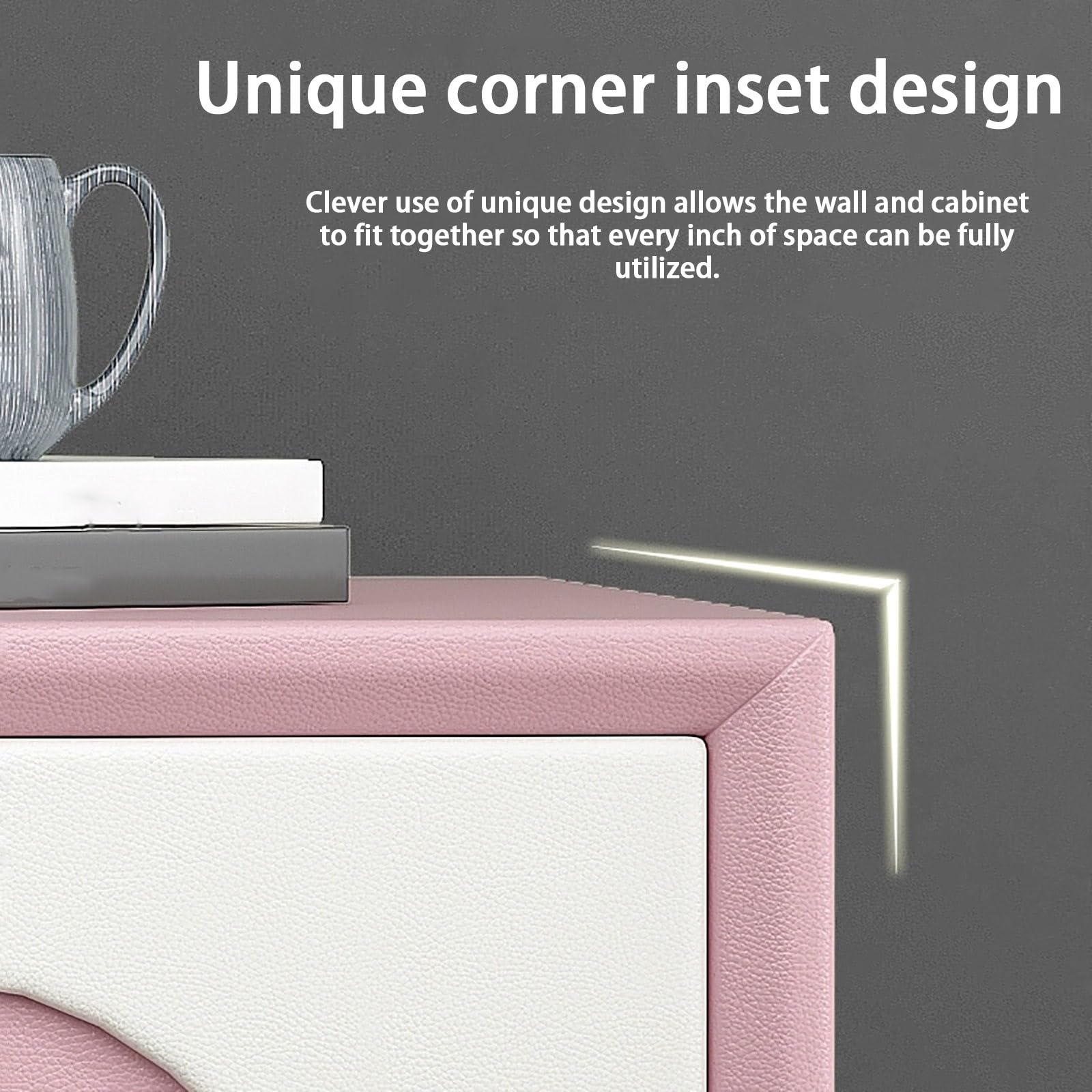 Mesita de noche de madera maciza con doble cajón y parte superior forrada de cuero, patas de metal modernas, mesita de noche resistente para dormitorio, sala de estar, organización y decoración de