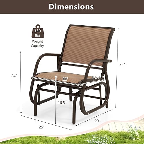 Miniatura 3 de Tangkula Silla mecedora ergonómica con tela cómoda, marco de hierro, 4 almohadillas antideslizantes para pies, silla mecedora para patio al aire