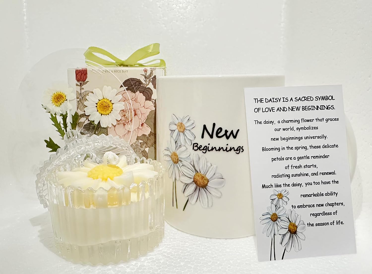 New Beginnings Box Gifts for Women, Daisy Mug and Candle Gifts, Housewarming Gift, New Home Candle, Promotion, New Job Gift for Women, Gift for New Relationship, Retirement, Coworker Leaving, Break Up image 2
