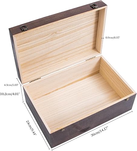 Miniatura 2 de Caja de almacenamiento de madera con tapa con bisagras y cierre frontal, caja de almacenamiento de madera grande de 14 x 9.4 x 5.9 pulgadas, cajas