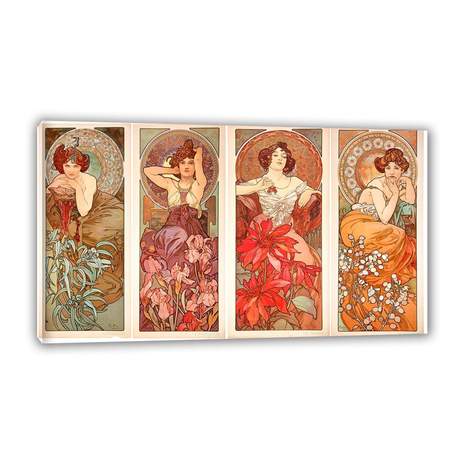 JZSDGB Gerahmt-Reproducciones famosas 'Sirenas besándose, 1982' de Alphonse Mucha Pinturas en lienzo Carteles e impresiones Cuadro de arte de pared para decoración del hogar 20x34cm(8x13in)