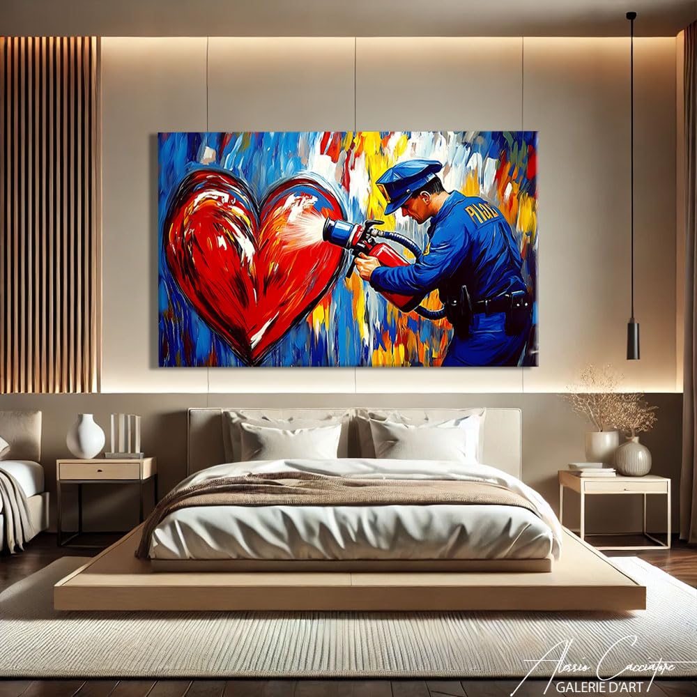 Alessio Cacciatore Quadro Polizia - Street Art Tela grande - Decorazione da parete a forma di cuore - Stampa su tela romantica - Decorazione da parete Street Art - Immagine romantica per camera da