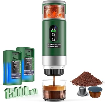 Portable Coffee Maker with Removeable Battery, 20 bar Mini Travel Coffee maker, Expresso Machine with USB-C,3-in-1 Car Coffee Maker Self-Heating, Ground Coffee & CapsuleNs&DG