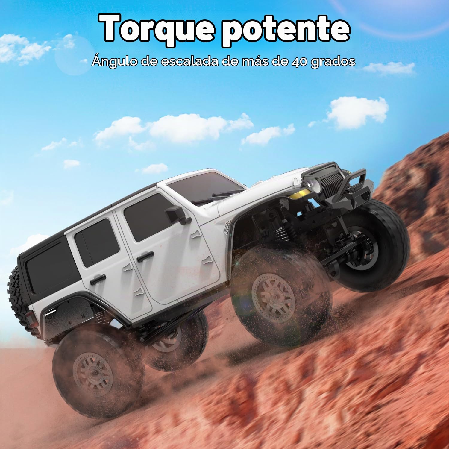 FLYCOLOR RCS24 todoterreno 1/24 Camión RC 4x4 todoterreno Crawler vehículo de escalada todo terreno camión RC monstruo teledirigido coche con faro luminoso 2 baterías impermeable juguetes Hobby (RTR