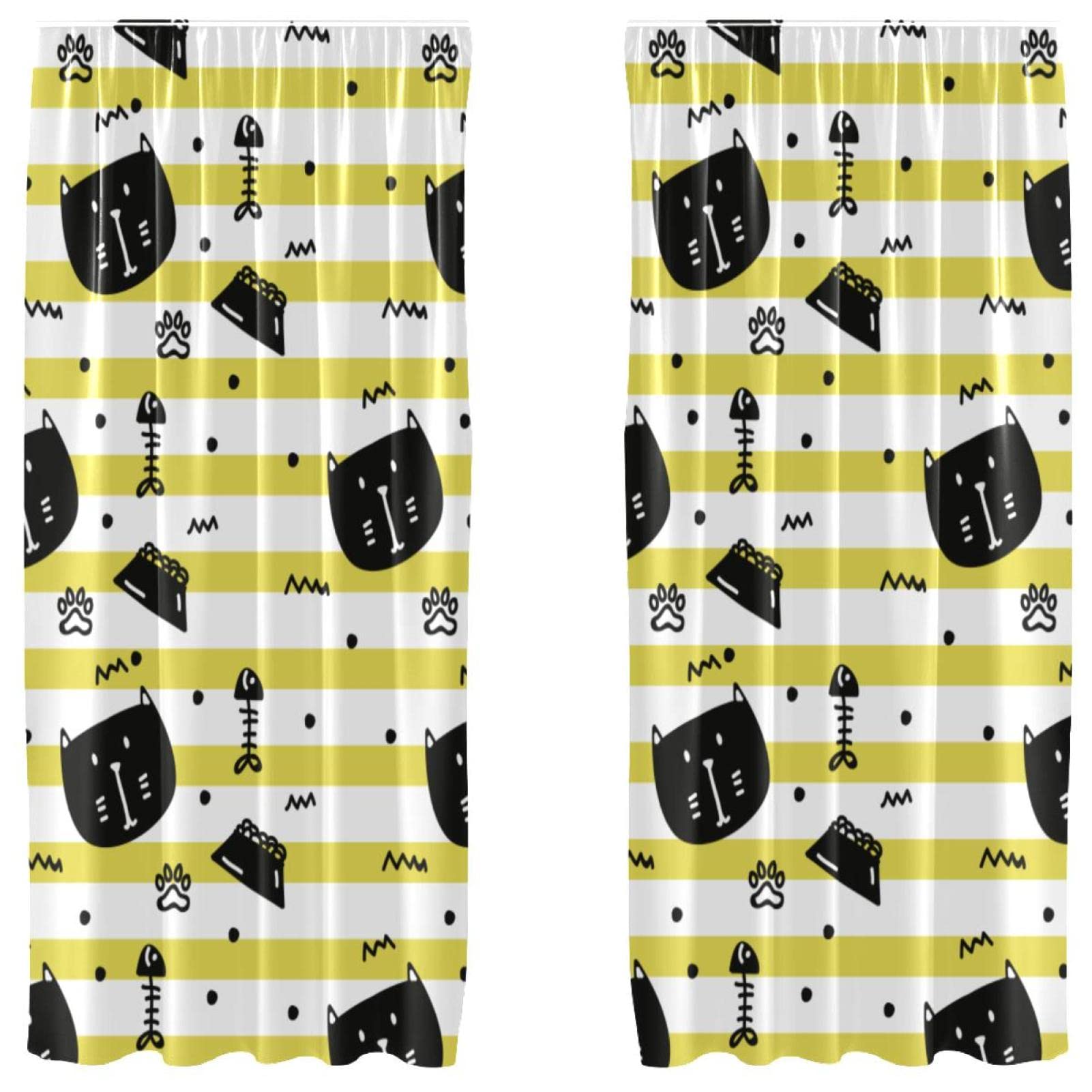 Rideaux chat et nourriture 140x213 cm | Lot de 2 voilages