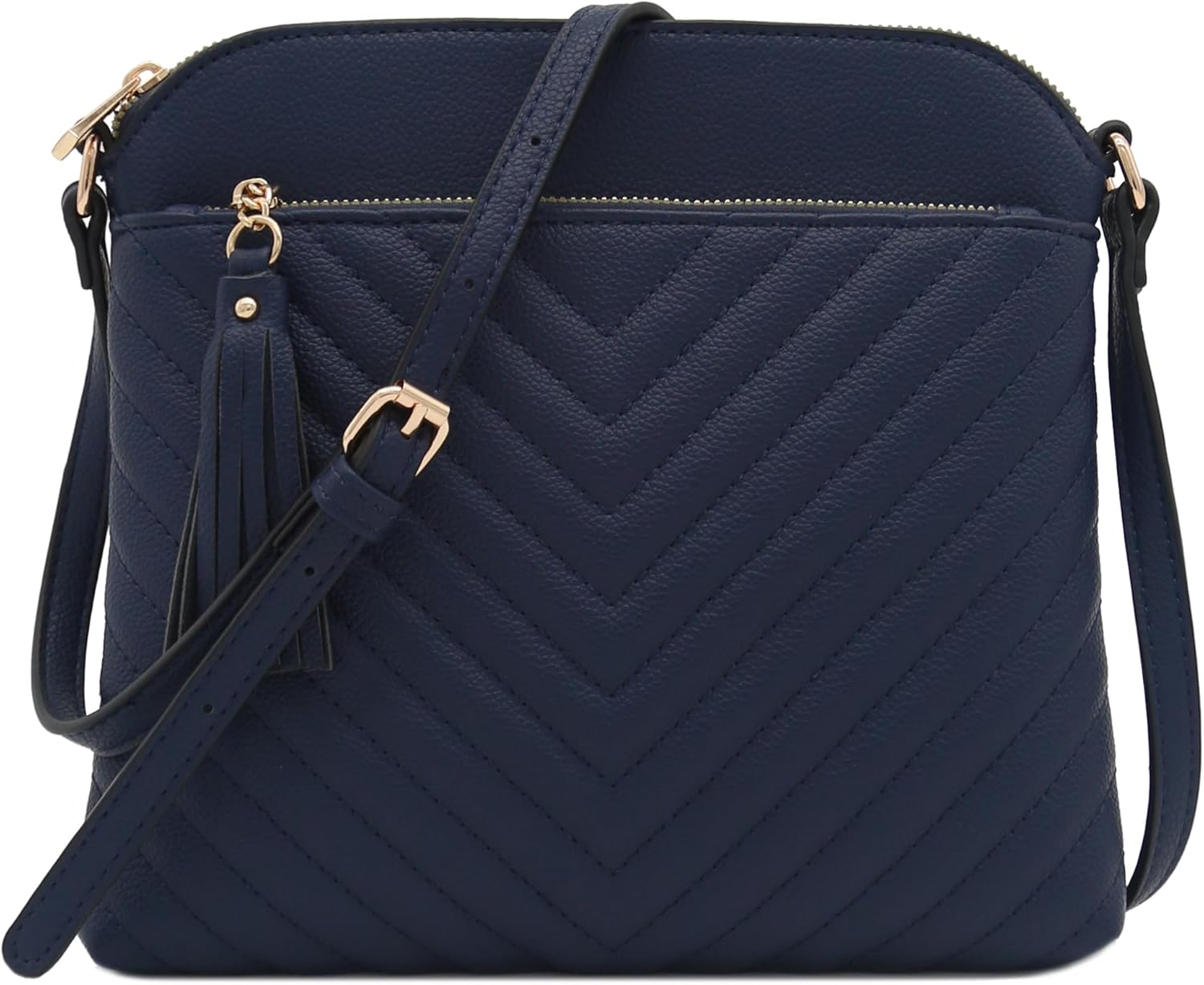 FashionPuzzle Chevron Quilted Medium Crossbody Bag with Tassel Accent