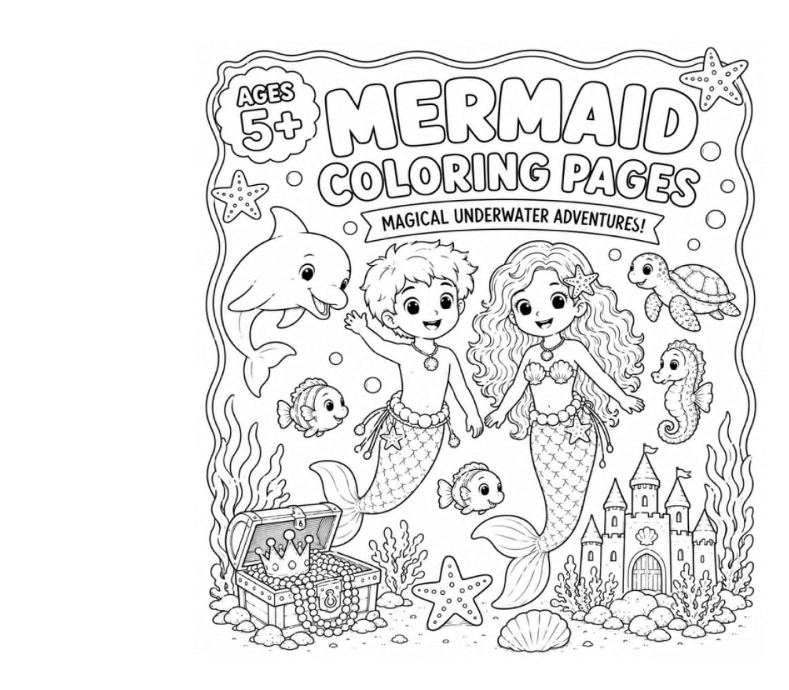 Mermaid Coloring Book for Kids Ages 5-8: Cute Boy and Girl Mermaid Coloring Pages with Magical Underwater Adventures