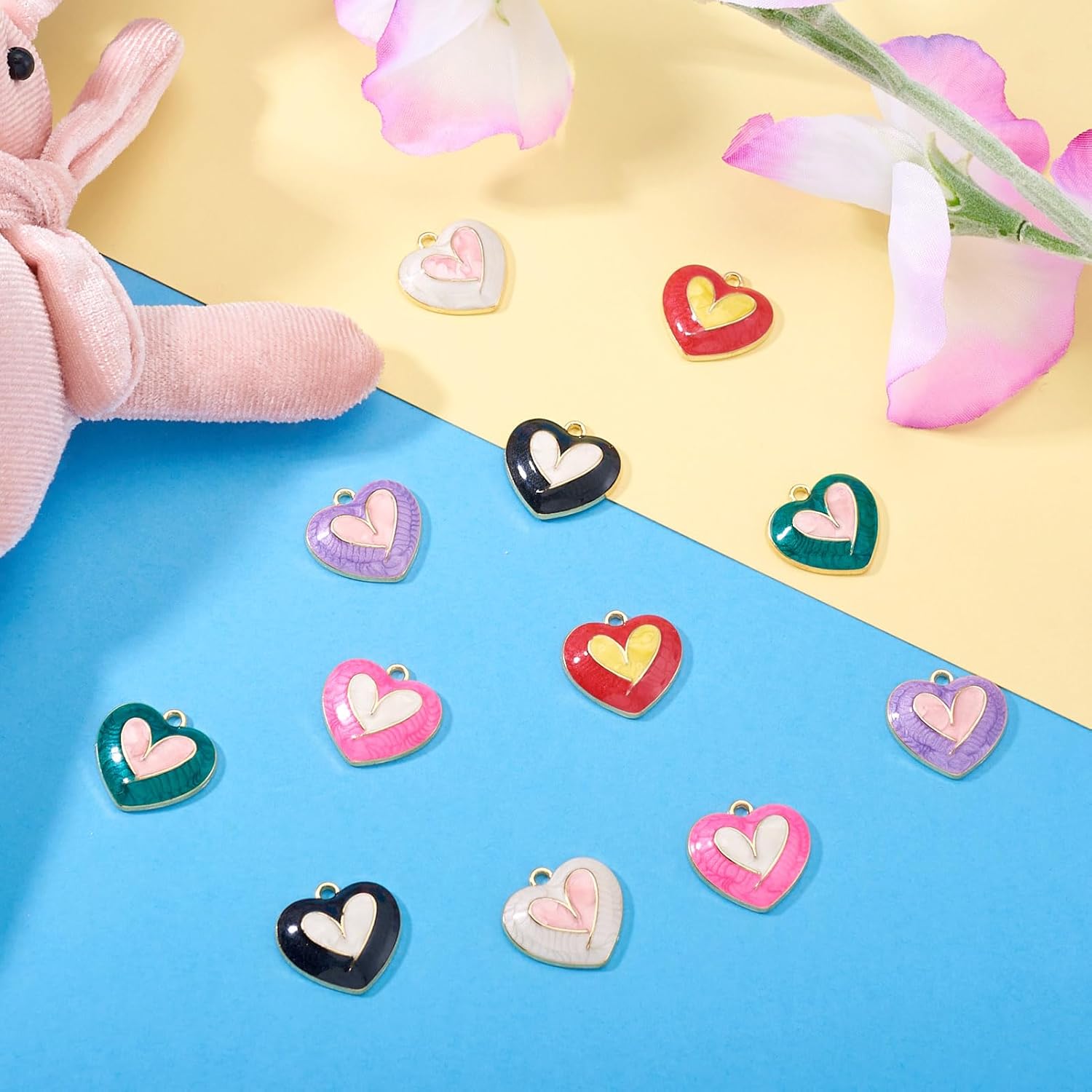 12 Pcs Alloy Enamel Heart Charms Cute Golden Heart Pendant Love Sweetheart Dangle Lovely Bracelet Charms for Jewelry Making Earrings Necklace DIY Keychain Craft Handcraft Wedding Supplies - Image 4