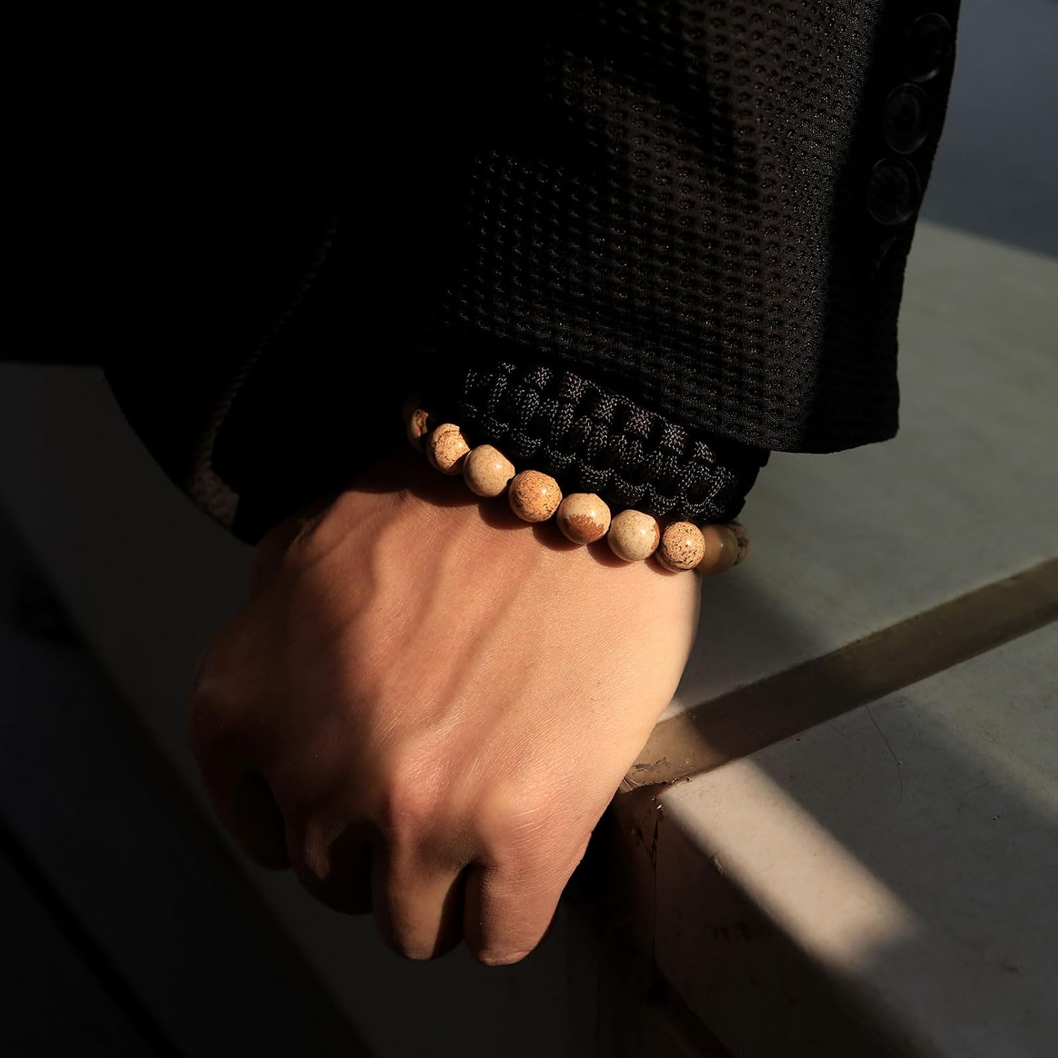 2Pcs Handmade Paracord Stretch Beaded Bracelets for Women Men Set image 2