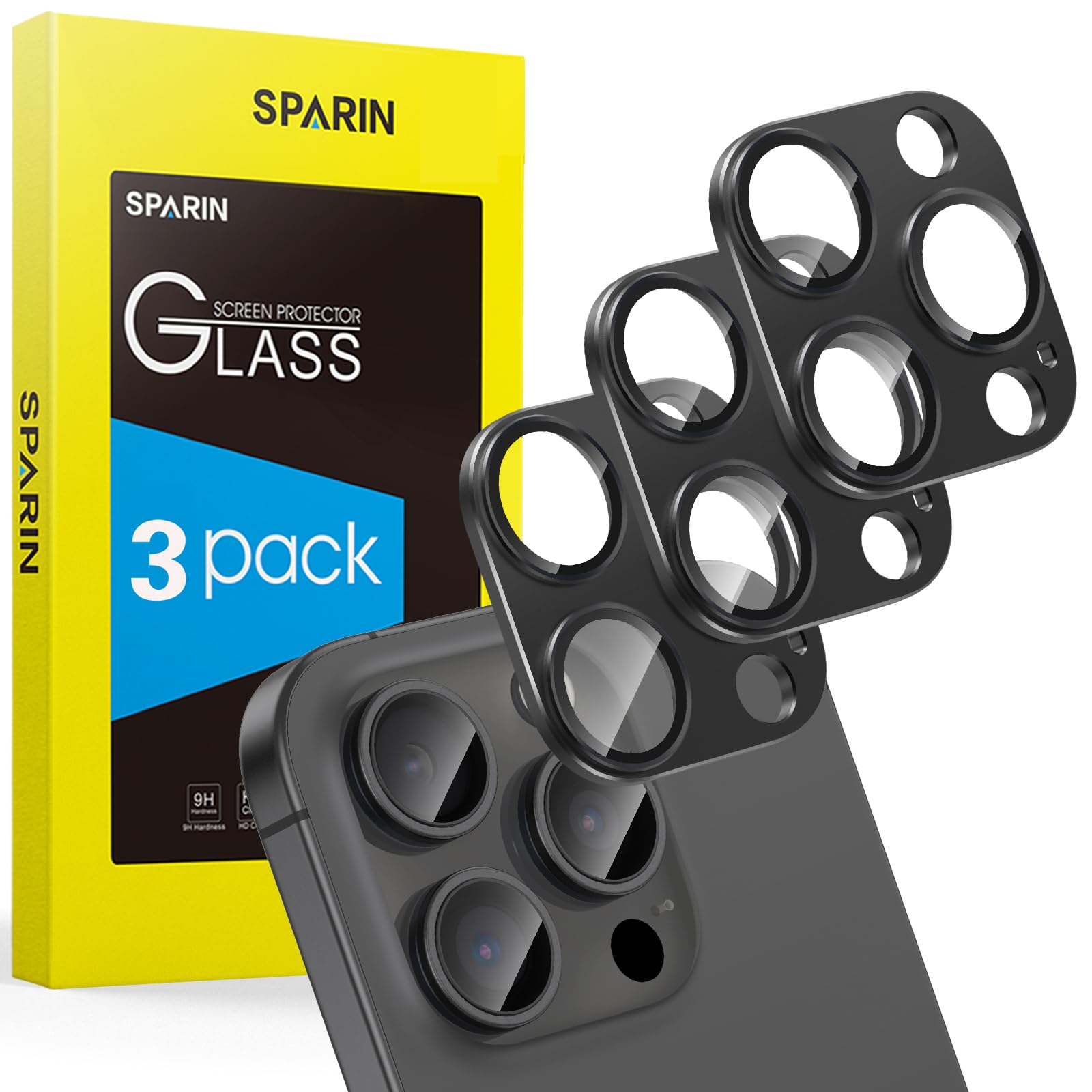 SPARIN 3 Stück Kameraschutz für iPhone 16 pro/iPhone 16 pro max Kamera, Aluminium-legierung Linse Schutzfolie 9H Panzer Schutz Glas, Kamera Schutzfolie, Anti-Kratzer, Titan Schwarz