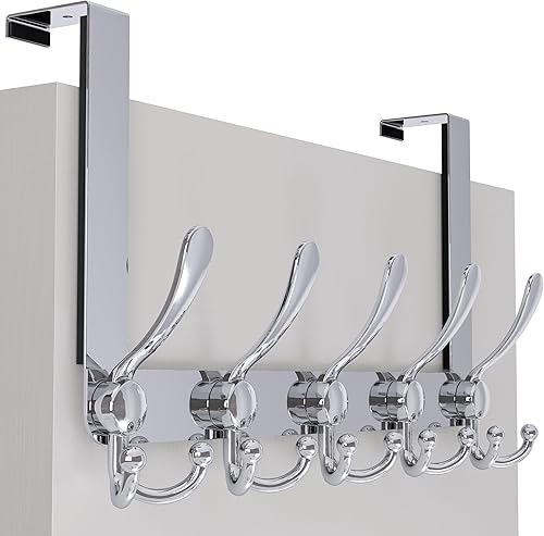 SKOLOO Gancho sobre la puerta  para puertas de hasta 1-34 pulgadas de grosor, colgador de puerta de metal con 5 ganchos triples, colgador sobre la