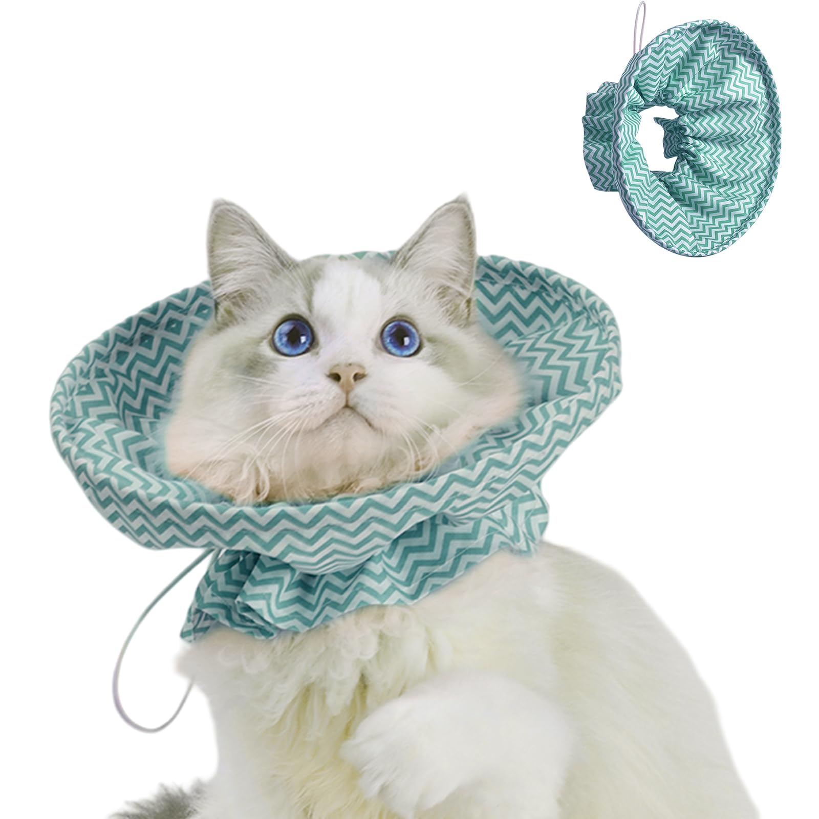 Duuclume Soft Cat Recovery Cone - Adjustable Drawstring Elizabethan Collar, Neck Protective for Cats After Surgery,Lightweight Collar Anti-Licking Wounds (Blue, One Size)
