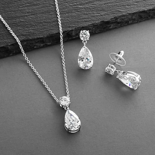 Miniatura 6 de Mariell juego de collar y aretes de circonia cúbica en forma de pera para bodas joyas para damas de honor y novias