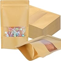 Vista 12 de Geosar 300 bolsas de papel kraft de pie con ventana de 6 x 9 pulgadas, bolsas sellables de papel kraft con muesca sellables con muesca para pequeñas