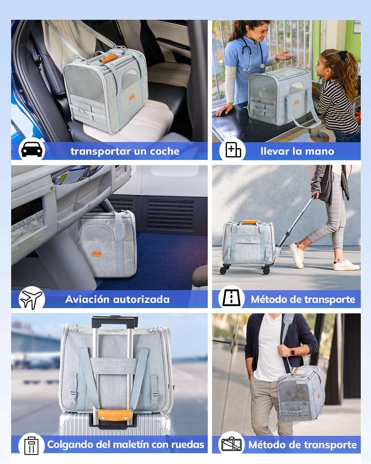 Morpilot Transportin Gatos Perros con Ruedas y Varilla Telescópica Bolsa Transporte de Viaje para Gatos Perro Plegable Carro con Ruedas Extraíbles