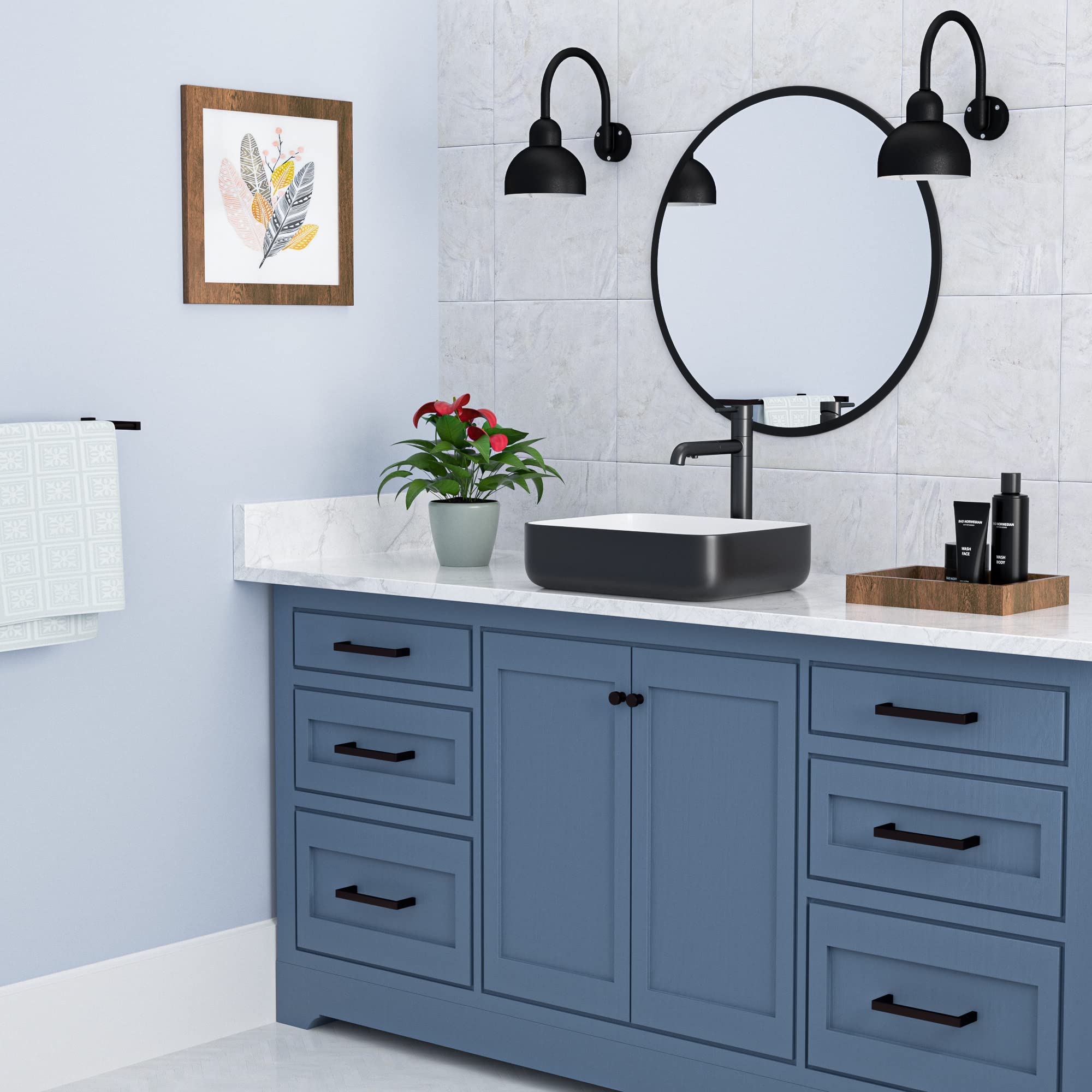 20"x15" Rectangle Vessel Sink- Lepuday 20 inch Matte Black and White Bathroom Sink Rectangular Above Counter Ceramic Porcelain Vanity Sink Art Basin