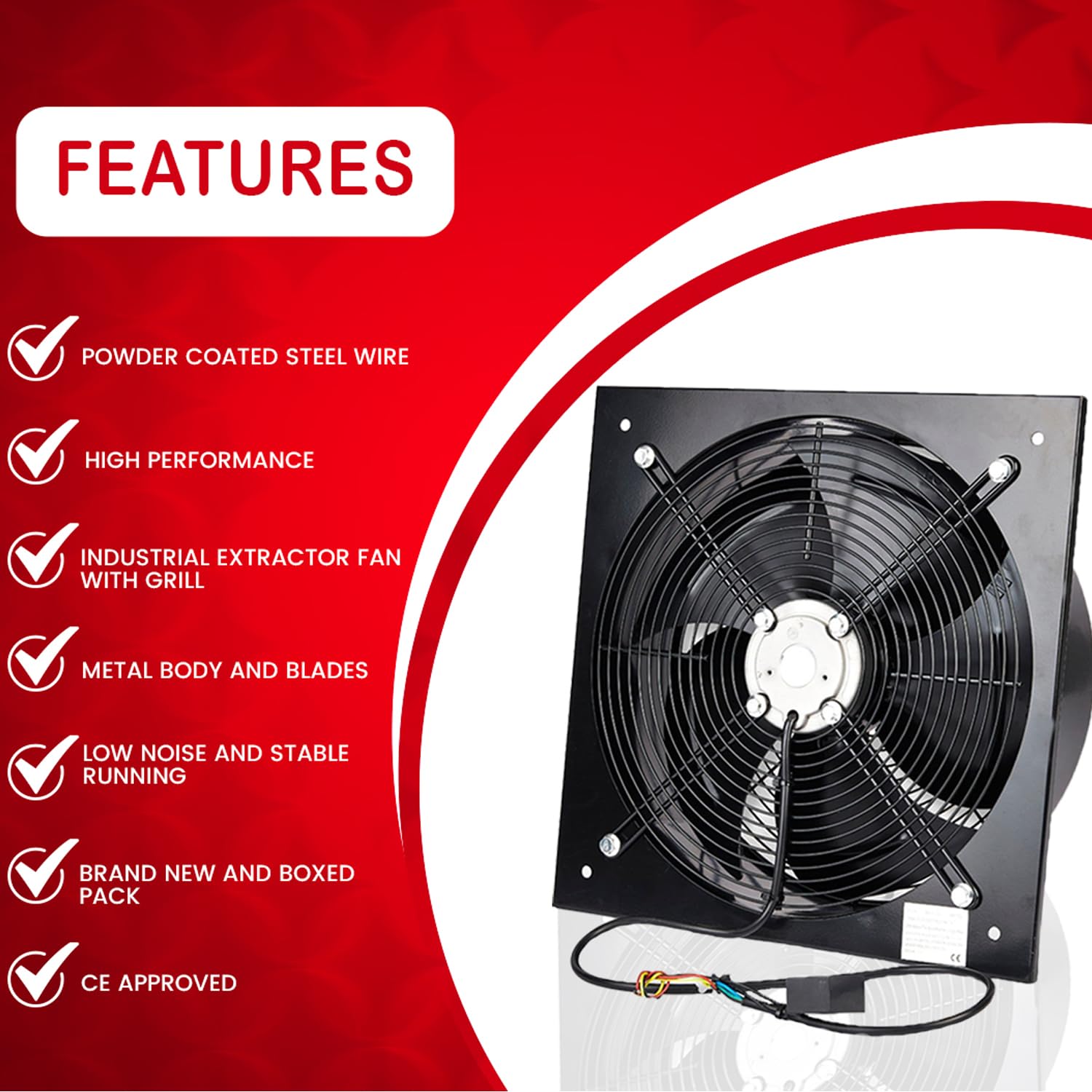 INDUSTRIAL Ventilación Extractor Metal AXIAL ESCAPE COMMERCIAL AIRE VENTILADOR - Negro, 500 mm