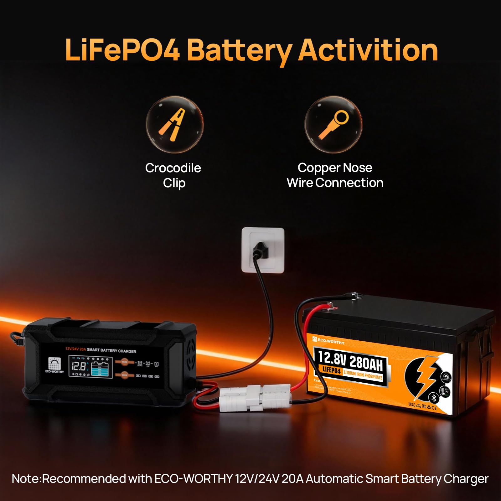 ECO-WORTHY 280AH 12V LiFePO4 Lithium Bluetooth Battery with Low